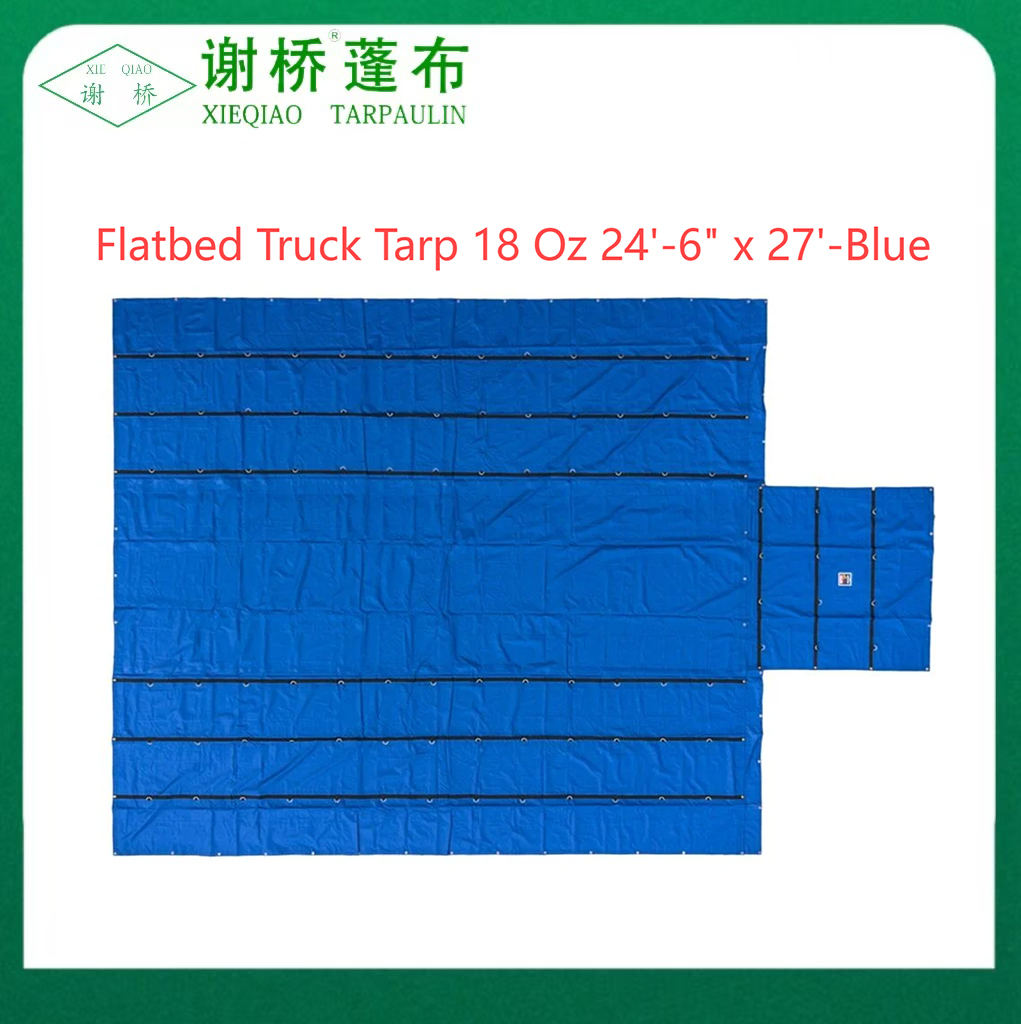 18oz flatbed truck tarp 24 "-6" "x27" (8 "drop) -Blue