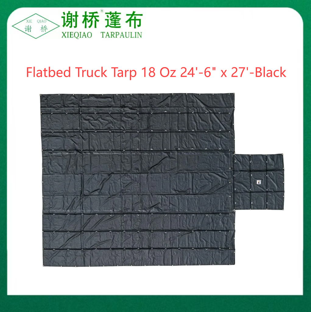 18oz flatbed truck tarp 24 "-6" "x27" (8 "drop) -Black