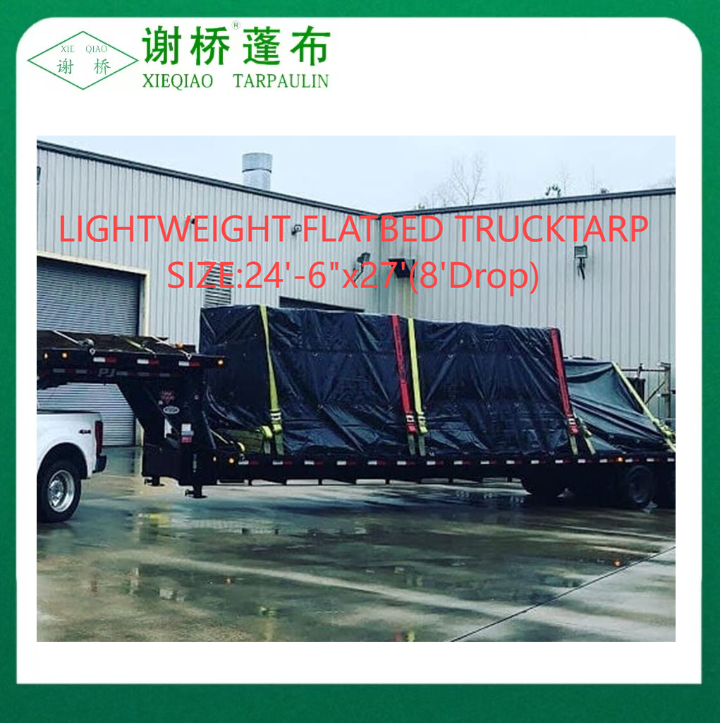 18 & 14oz lightweight flatbed black truck tarp size24 "-6" "× 27" (8 "dr0p)